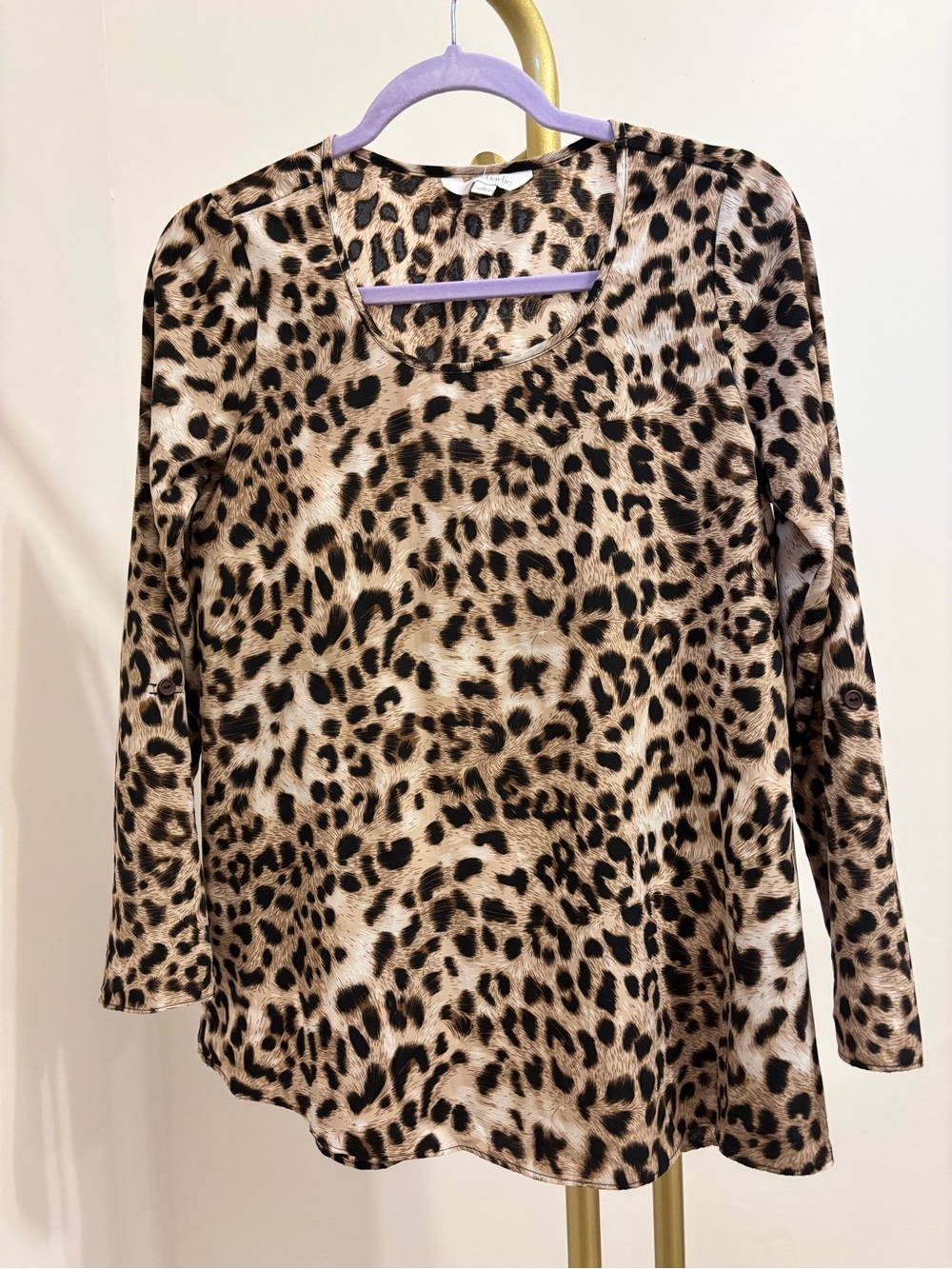 Leopard Print Long-Sleeve Women's Top - Beige/Black